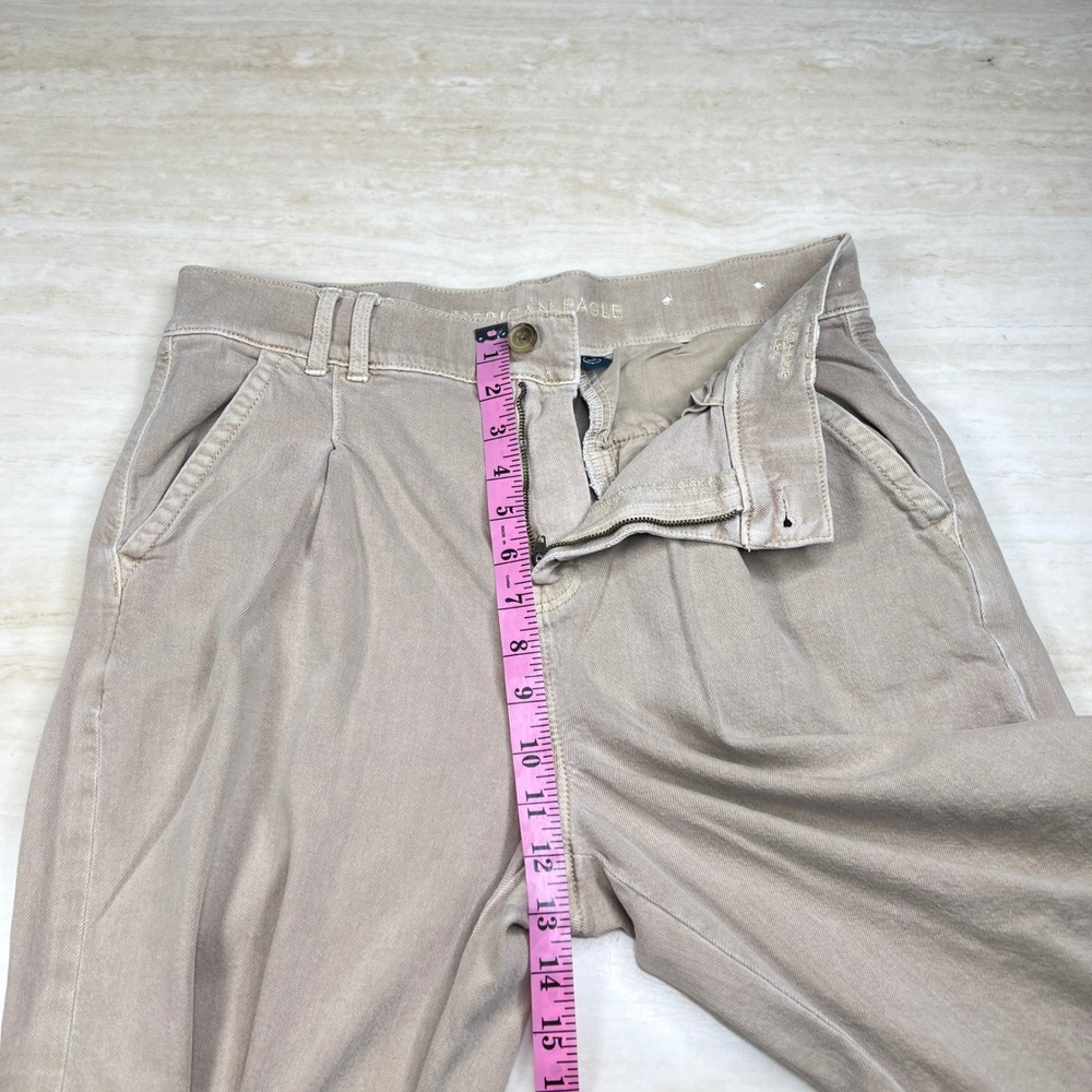 American Eagle Super High-Rise Wide Leg Pleated Khaki Pants Tan Size 10 Long - Picture 12 of 15
